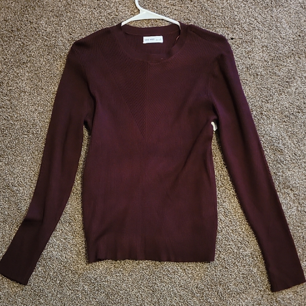 Nine West Ribbed Burgundy Sweater